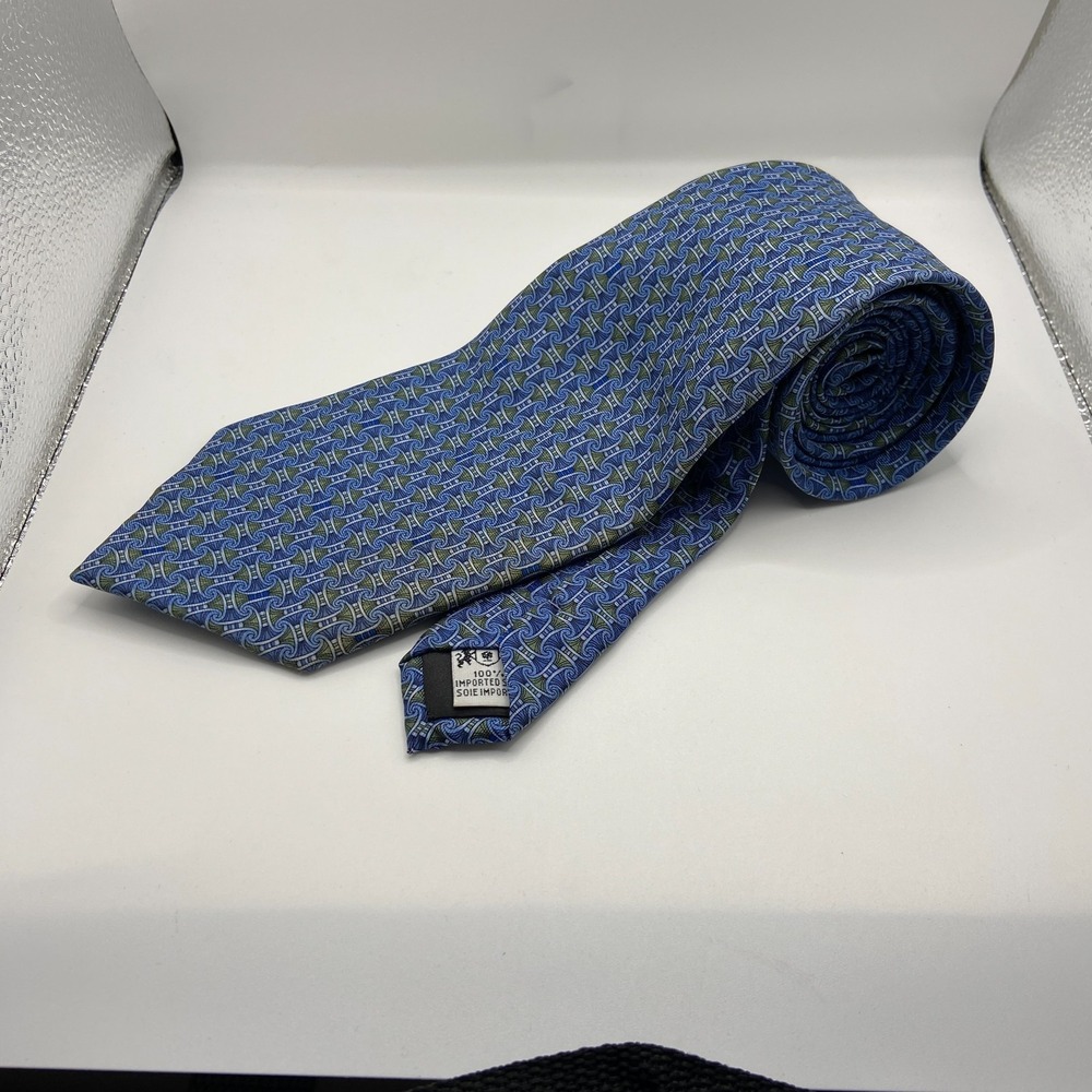 The Metropolitan Museum of Art Designer Necktie Mens Blue Green Geometric Silk